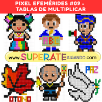 Pixeles de Efemérides de Septiembre con actividades de tablas de multiplicar para primaria.